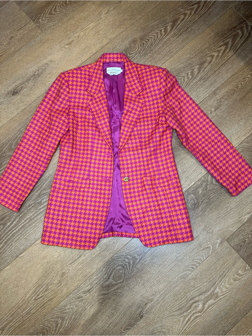 Vintage Pink & Orange Houndstooth Women's Blazer 2